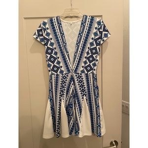 Printed Deep V Mini Dress